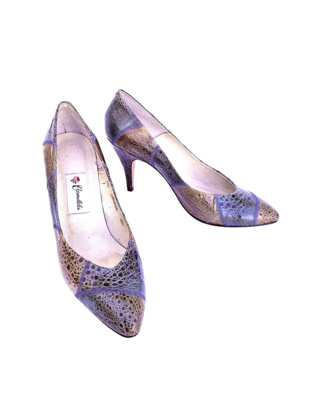 Vintage 1980s Womens Patchwork Exotic Leather Pumps Size 9